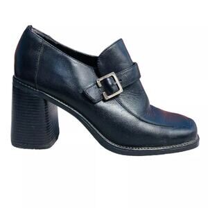 Wild Pair Womens Shoes Black Leather Block High Heel Loafers 90's Y2k Size 7